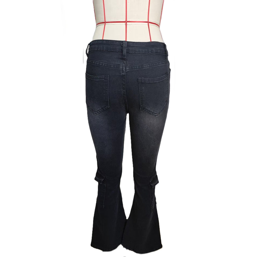Low Rise Slim Fit Flare Jeans - Black - 1