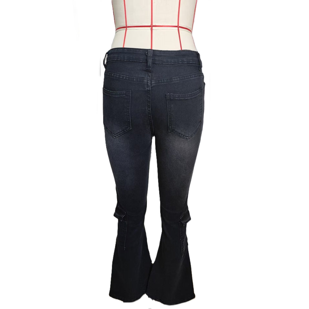 Low Rise Slim Fit Flare Jeans - Black - 1