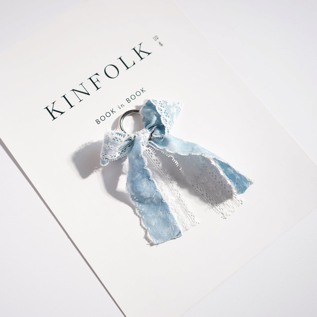 Denim Print Bow Lace Ribbon Keychain - Blue