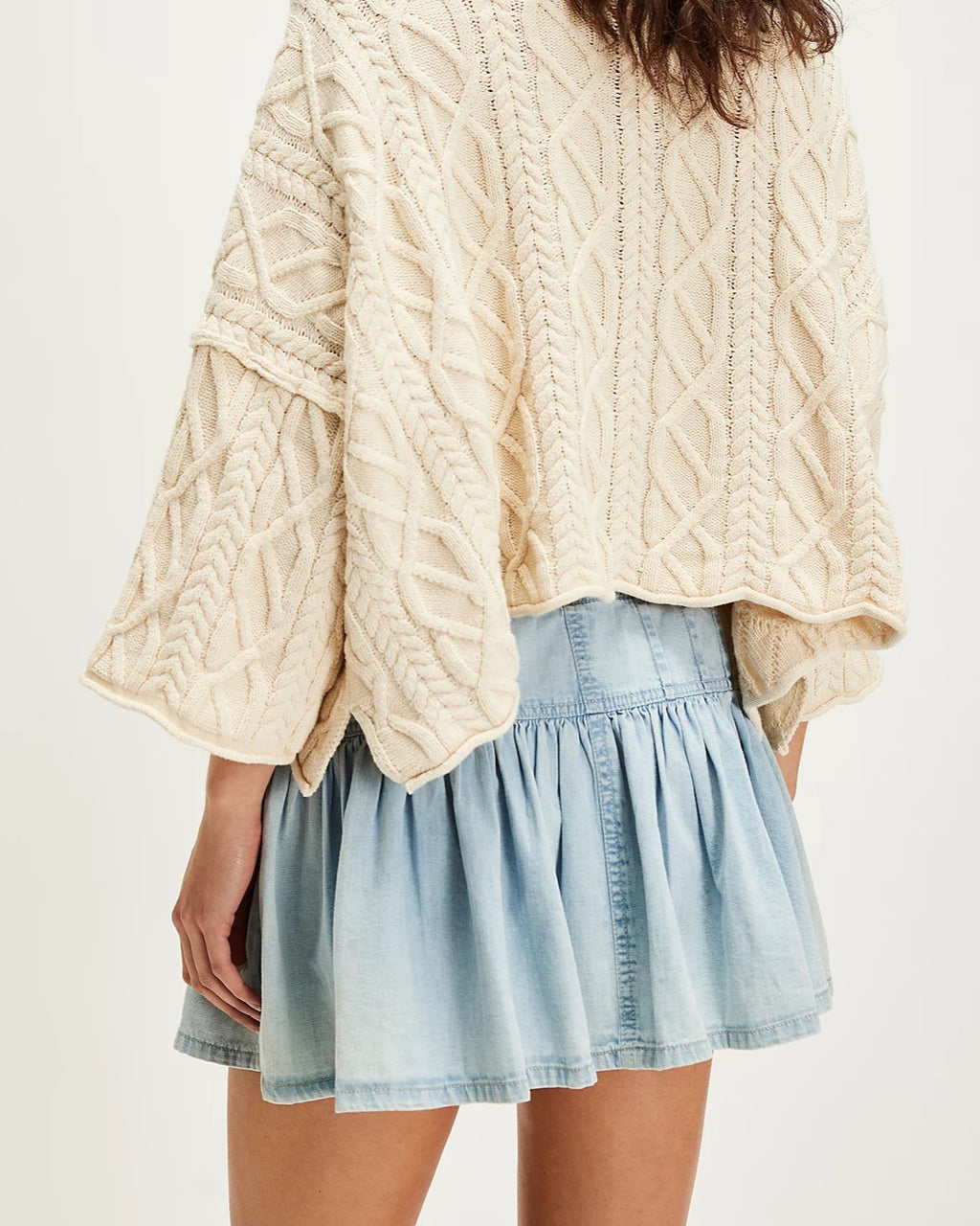 High Waist Gathered Denim Mini Skirt - Blue - 2