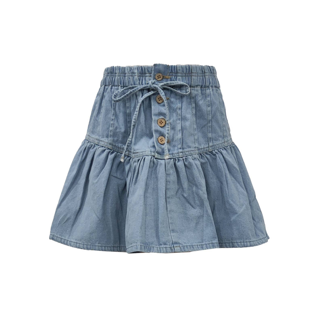 High Waist Gathered Denim Mini Skirt