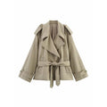 Khaki Oversized Belted Cropped Trench Jacket - Khaki