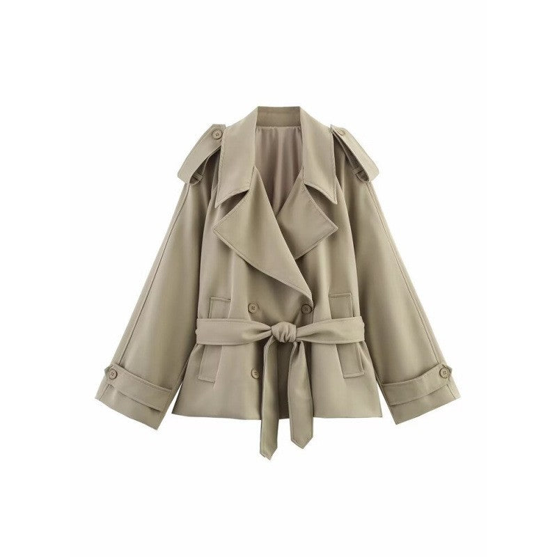 Khaki Oversized Belted Cropped Trench Jacket