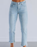 Frayed Hem Cropped Kick Flare Jeans - Light-Blue