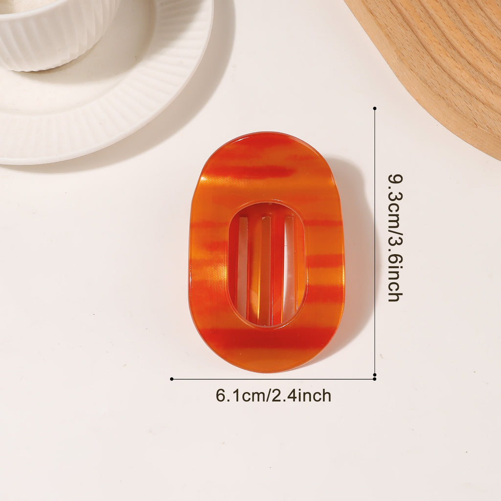 Oval Hair Claw Clip in Floral and Marble Prints - Oange