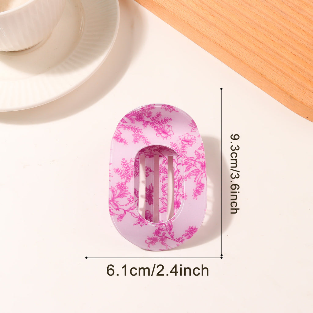 Oval Hair Claw Clip in Floral and Marble Prints - Rose
