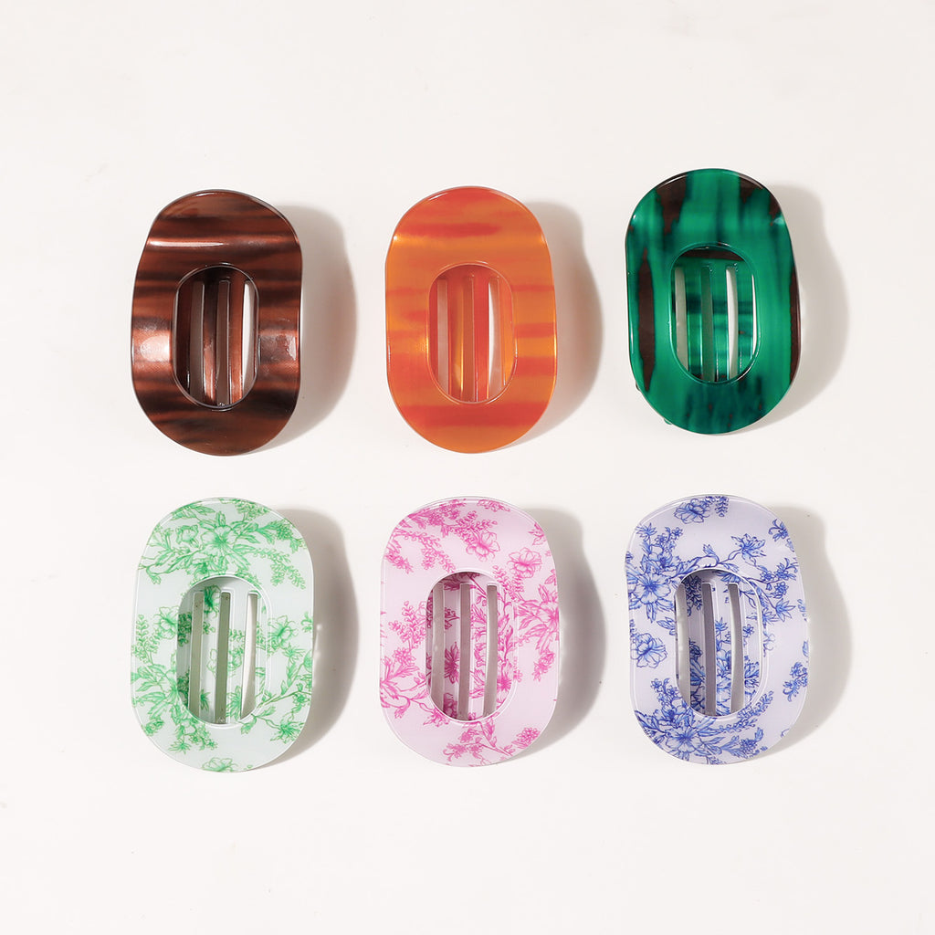 Oval Hair Claw Clip in Floral and Marble Prints