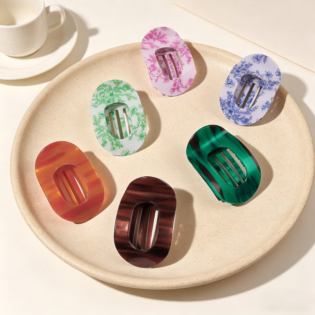 Oval Hair Claw Clip in Floral and Marble Prints - view 1