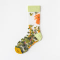 Sheer Mesh Floral Crew Socks - YellowGreen