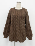 Cable Knit Balloon Sleeve Mini Sweater Dress - Brown