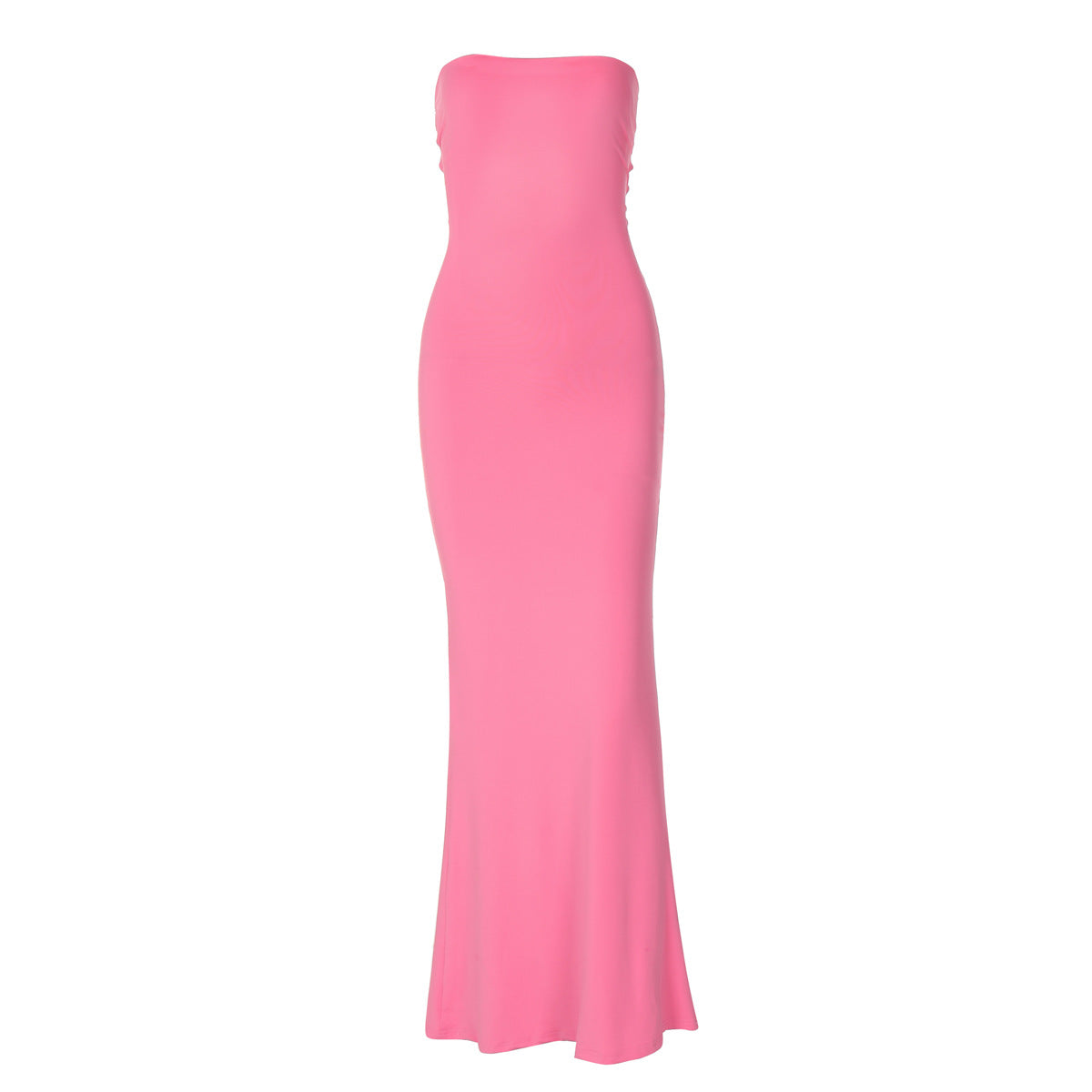 Ruched Bandeau Fishtail Maxi Dress - Pink - 1