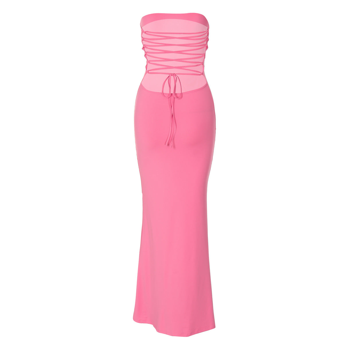 Ruched Bandeau Fishtail Maxi Dress - Pink - 2