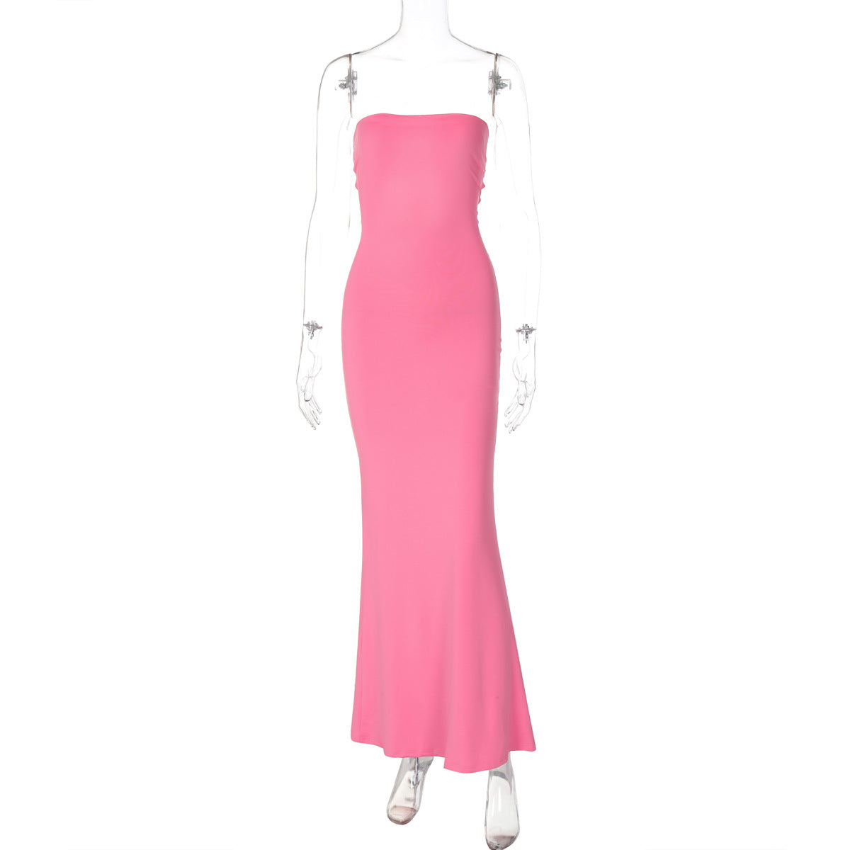 Ruched Bandeau Fishtail Maxi Dress - Pink - 6