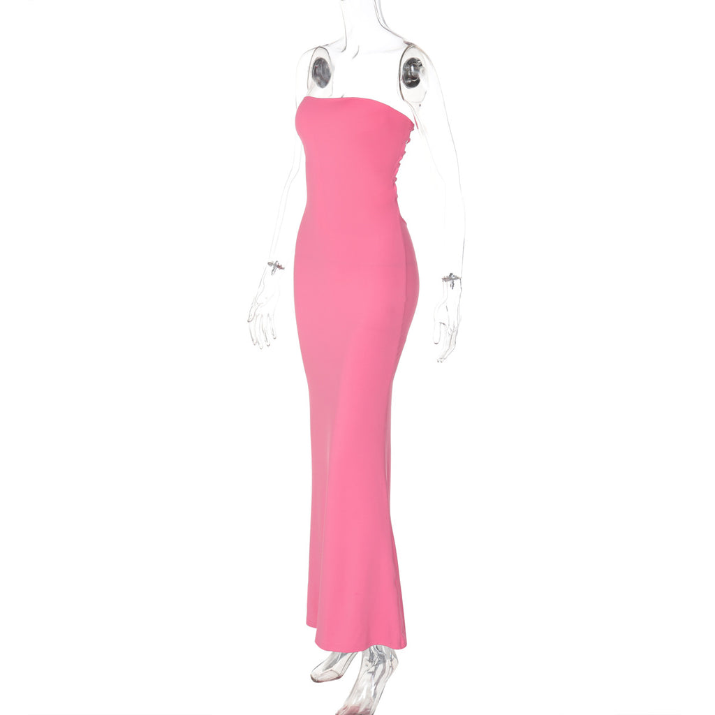 Ruched Bandeau Fishtail Maxi Dress - Pink - 7