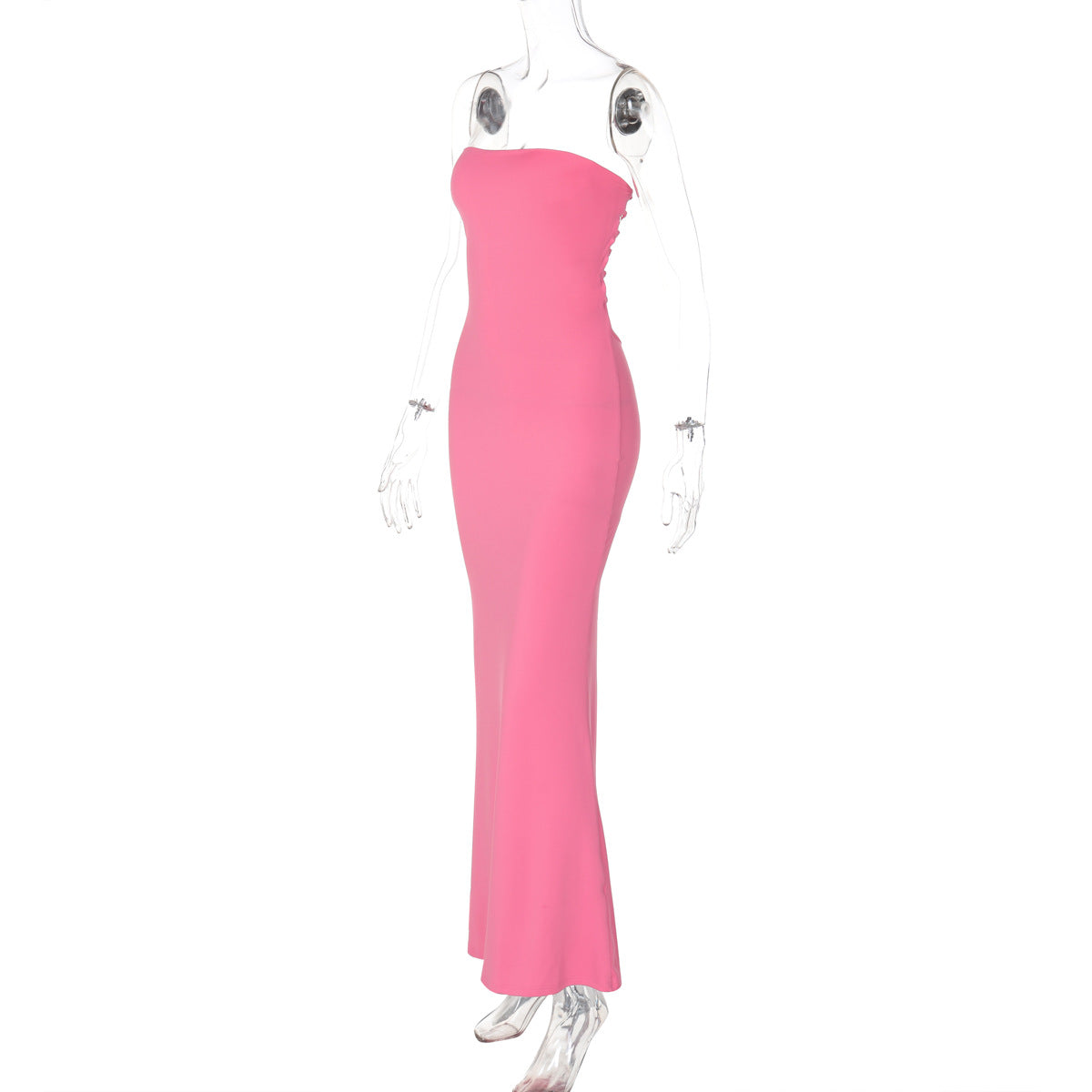 Ruched Bandeau Fishtail Maxi Dress - Pink - 7
