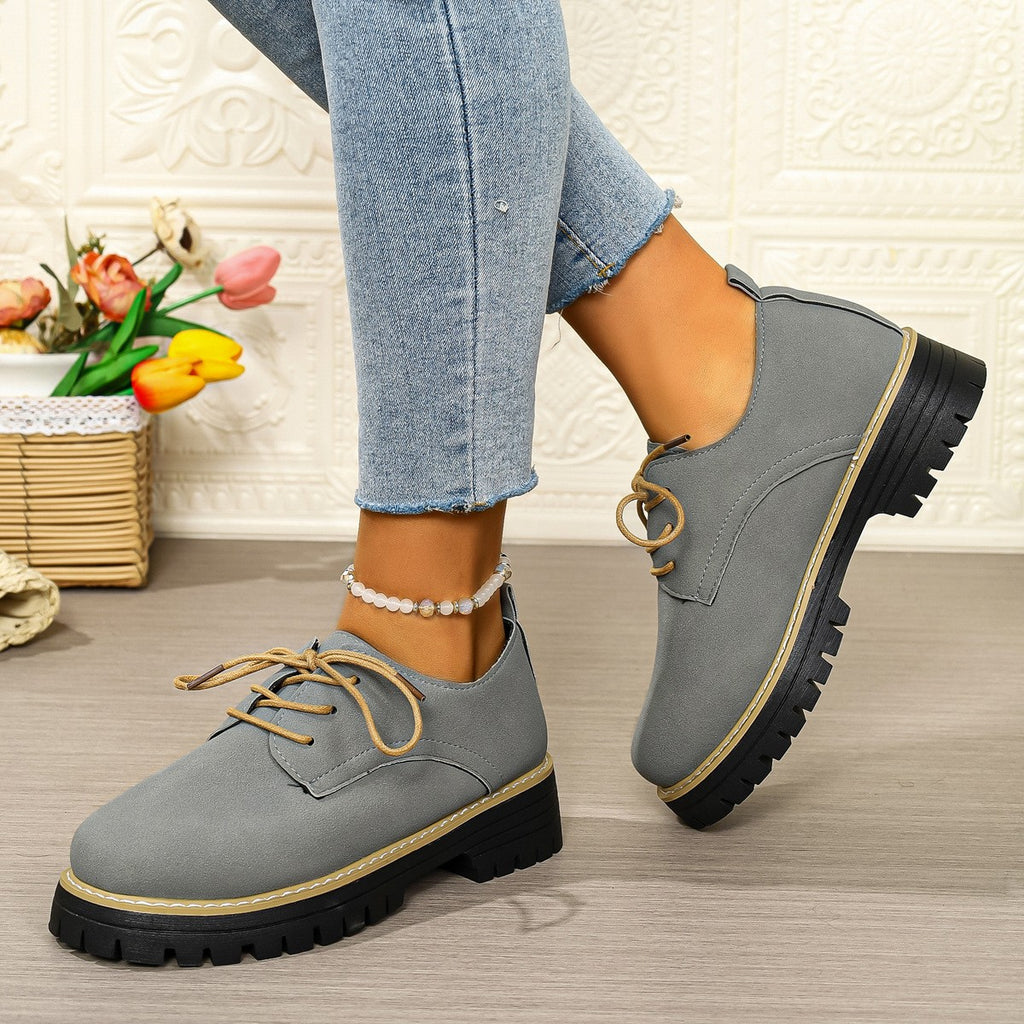 Suede-Look Lace-Up Platform Oxford Shoes