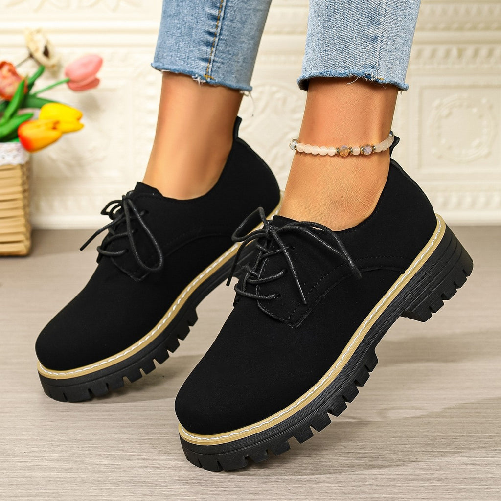 Suede-Look Lace-Up Platform Oxford Shoes