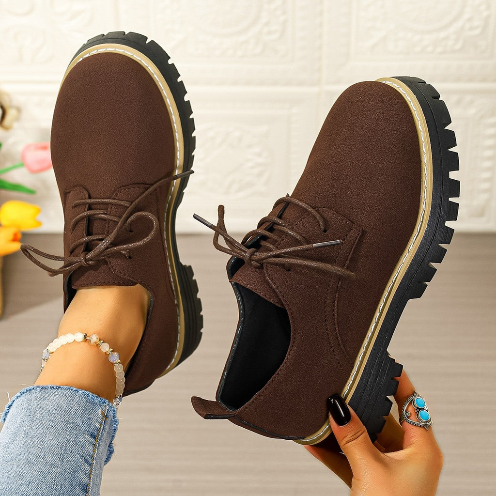 Suede-Look Lace-Up Platform Oxford Shoes