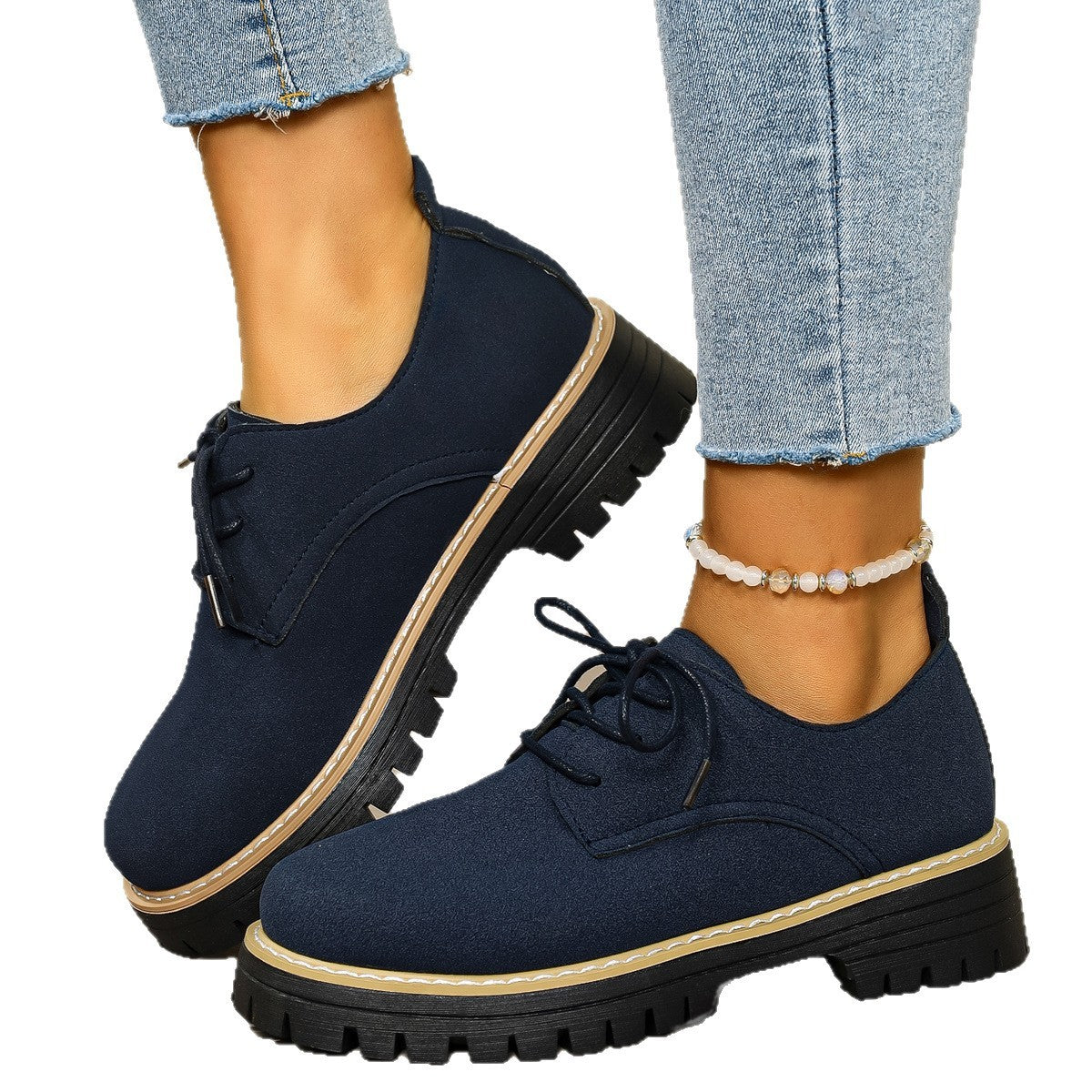 Suede-Look Lace-Up Platform Oxford Shoes