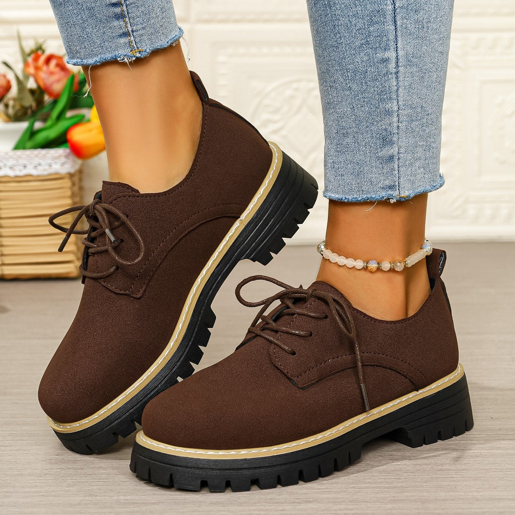 Suede-Look Lace-Up Platform Oxford Shoes