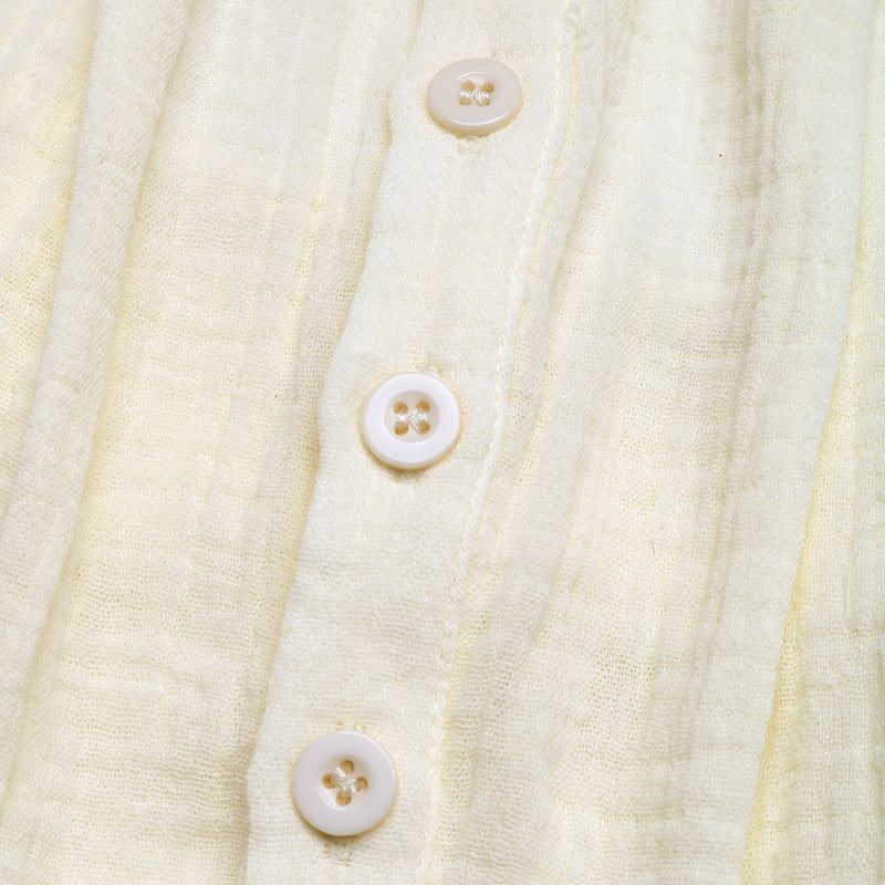 Crinkle Cotton Button Front Overall Romper - Apricot - 8