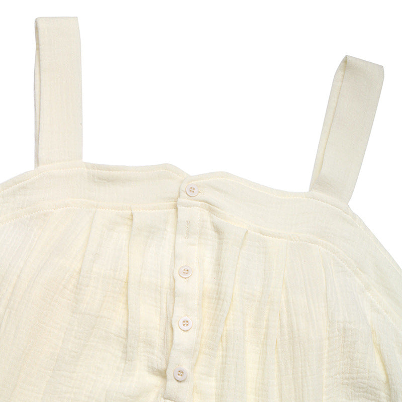 Crinkle Cotton Button Front Overall Romper - Apricot - 9