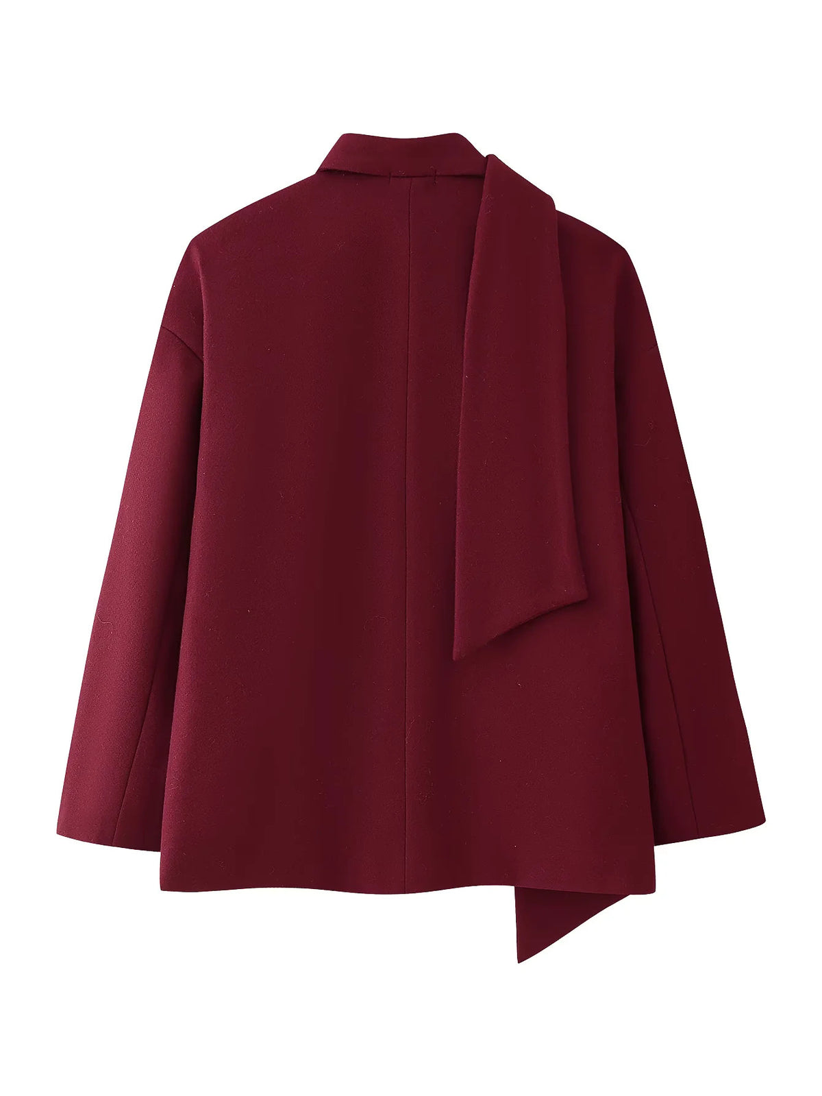 Draped Scarf Neck Relaxed Blazer - Winered