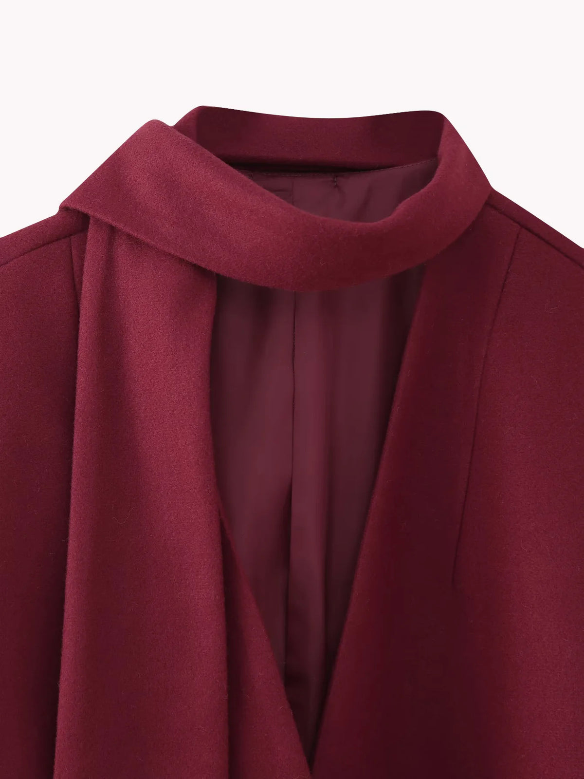 Draped Scarf Neck Relaxed Blazer - Winered - 1