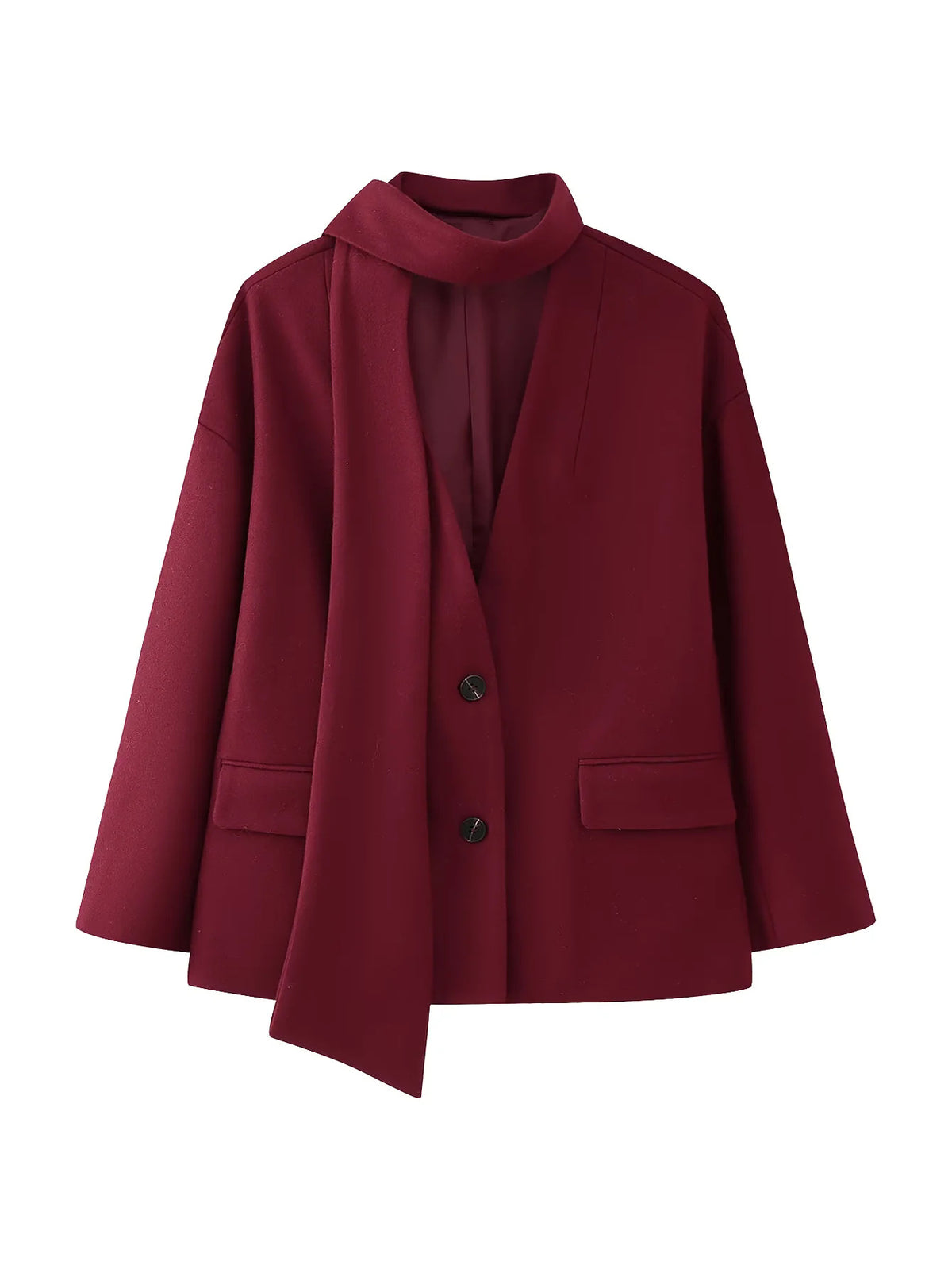 Draped Scarf Neck Relaxed Blazer