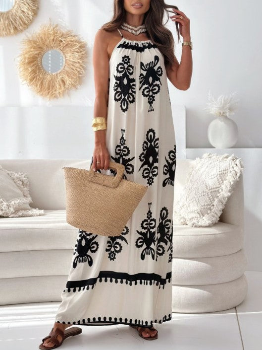 Ornate Placement Print Maxi Slip Dress - Apricot