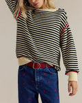 Breton Stripe Boat Neck Pullover Sweater - Black