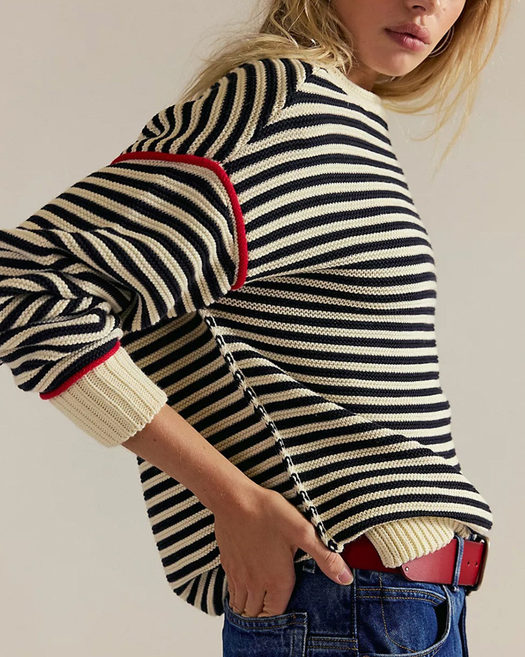 Breton Stripe Boat Neck Pullover Sweater - Black - 2