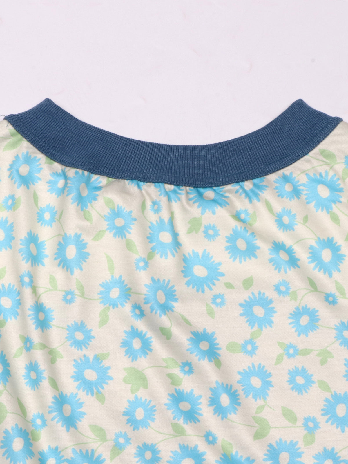 Daisy Floral Patchwork Oversized Pullover Top - Blue - 10