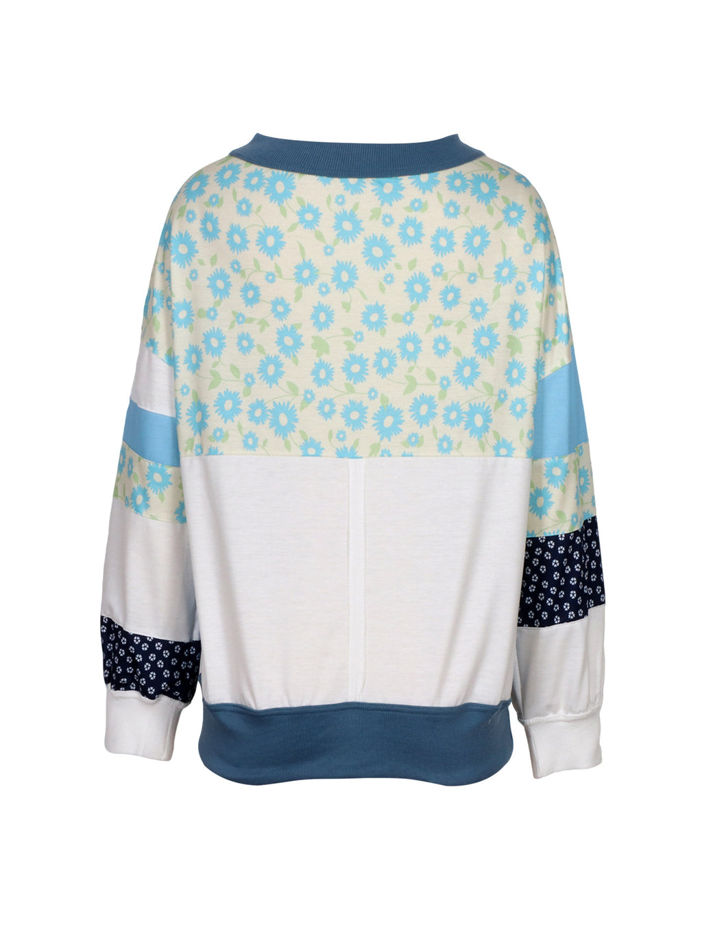Daisy Floral Patchwork Oversized Pullover Top - Blue - 12