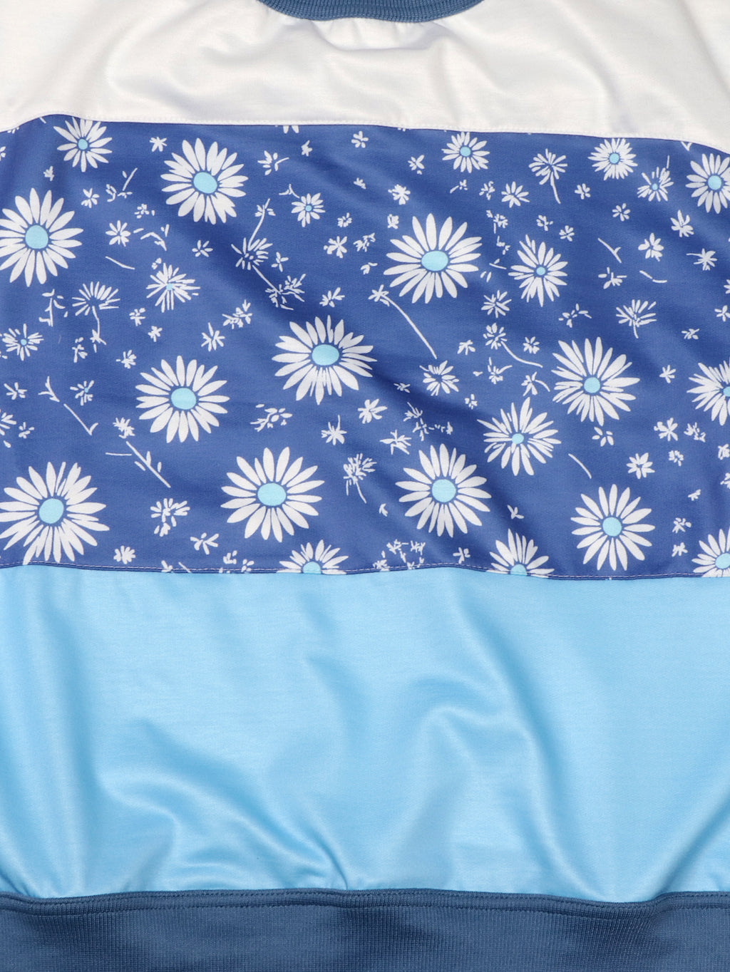 Daisy Floral Patchwork Oversized Pullover Top - Blue - 7