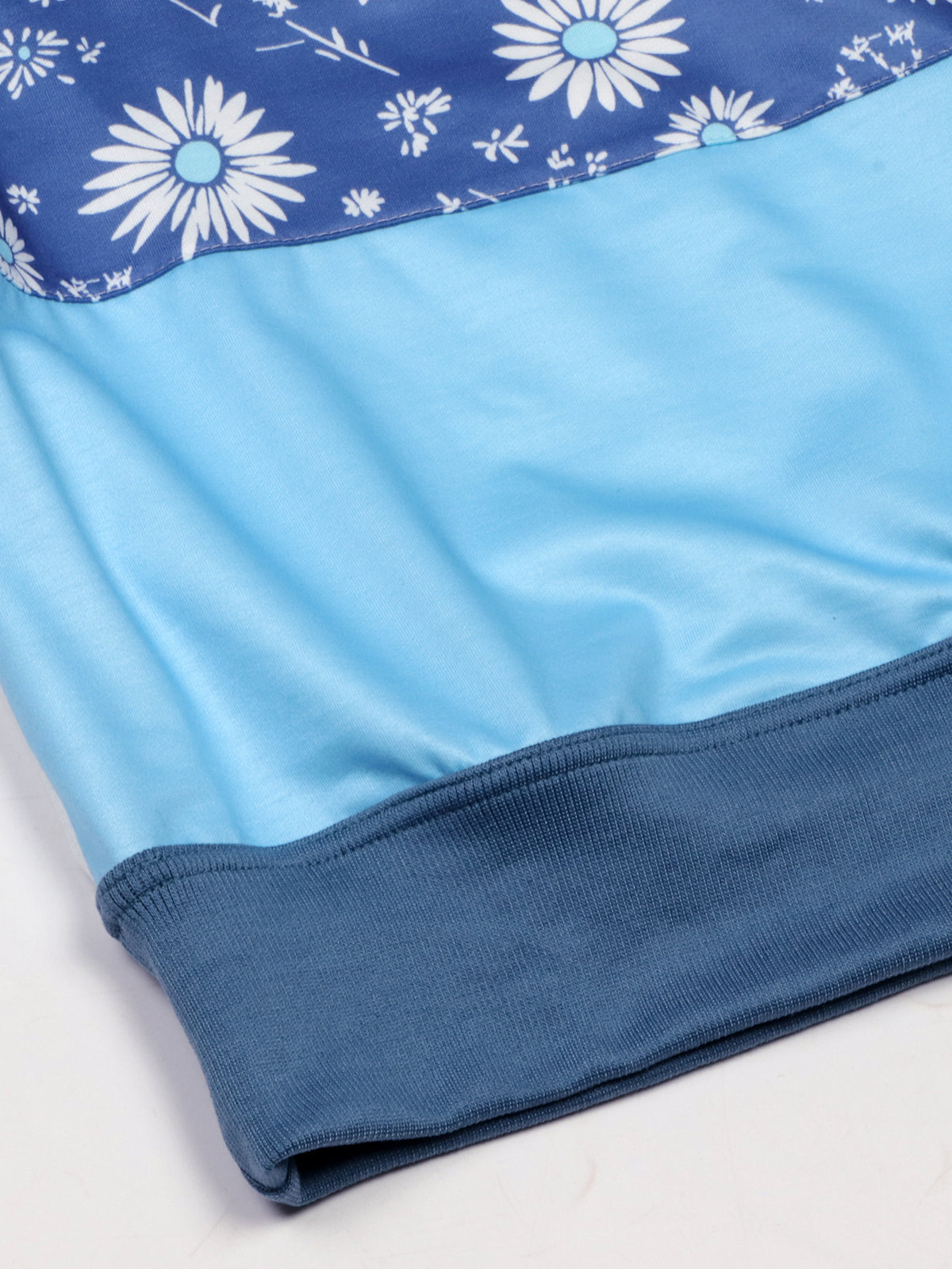 Daisy Floral Patchwork Oversized Pullover Top - Blue - 8