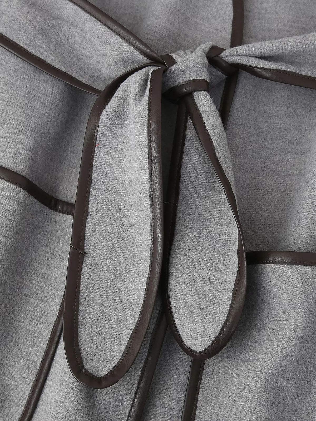 Grey Contrast Trim Belted Wrap Coat - Grey - 10