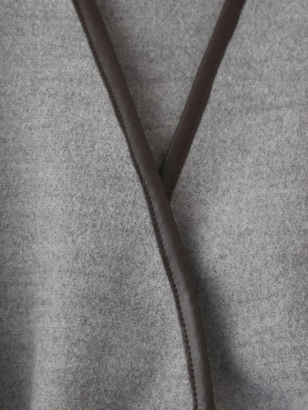 Grey Contrast Trim Belted Wrap Coat - Grey - 2