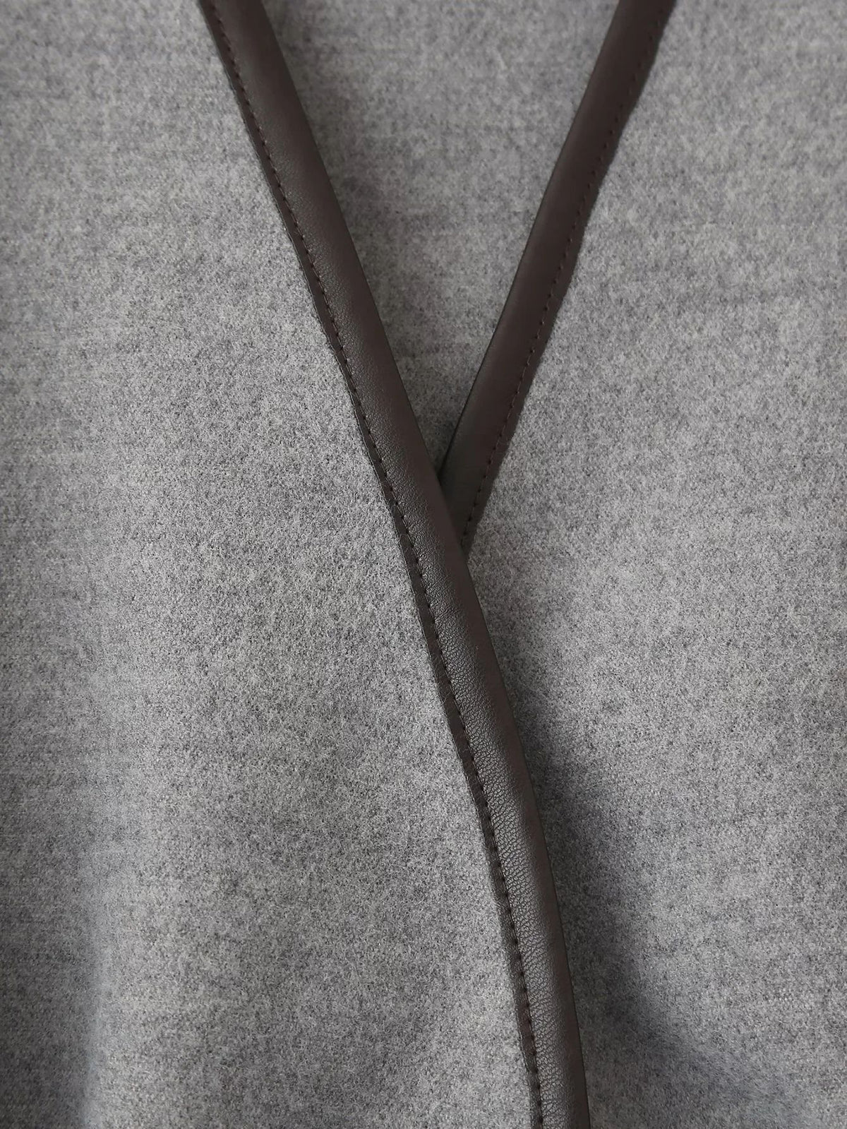 Grey Contrast Trim Belted Wrap Coat - Grey - 2