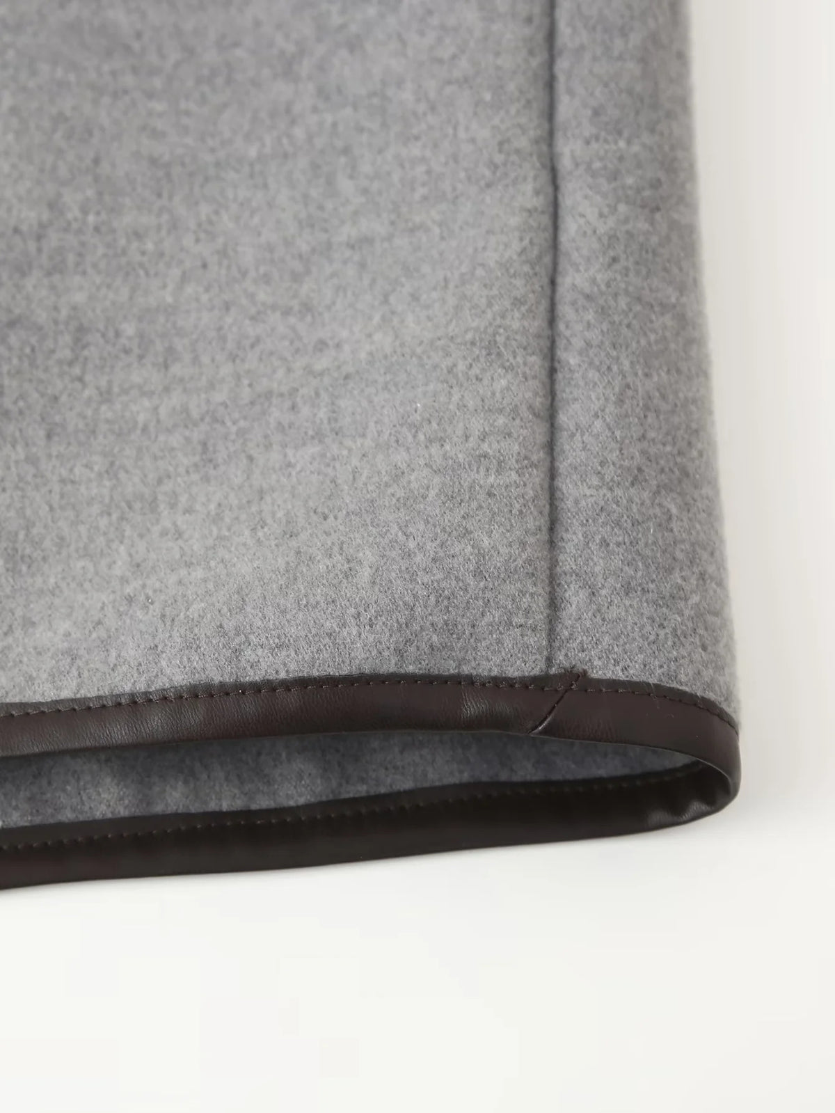 Grey Contrast Trim Belted Wrap Coat - Grey - 4