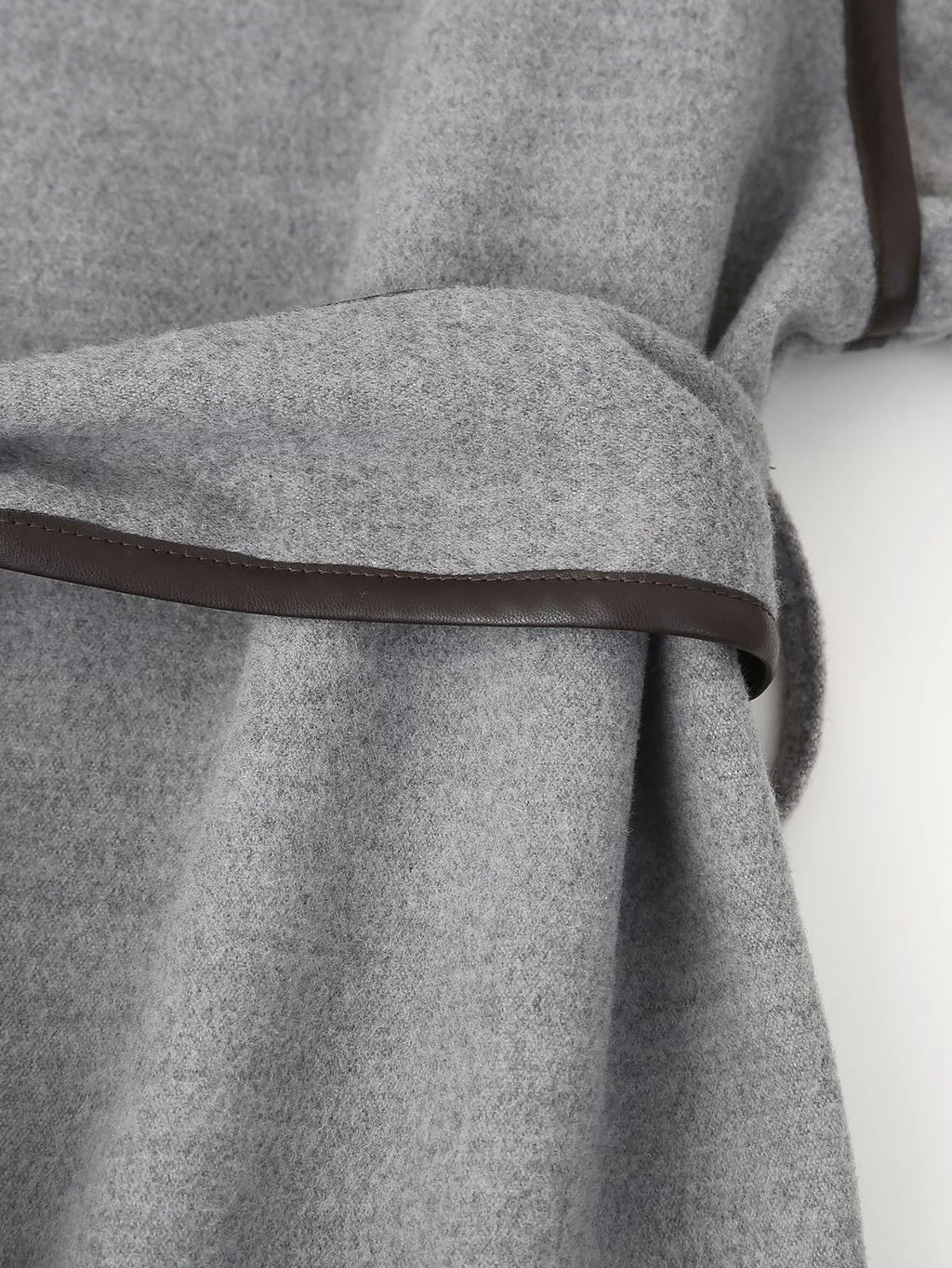 Grey Contrast Trim Belted Wrap Coat - Grey - 5
