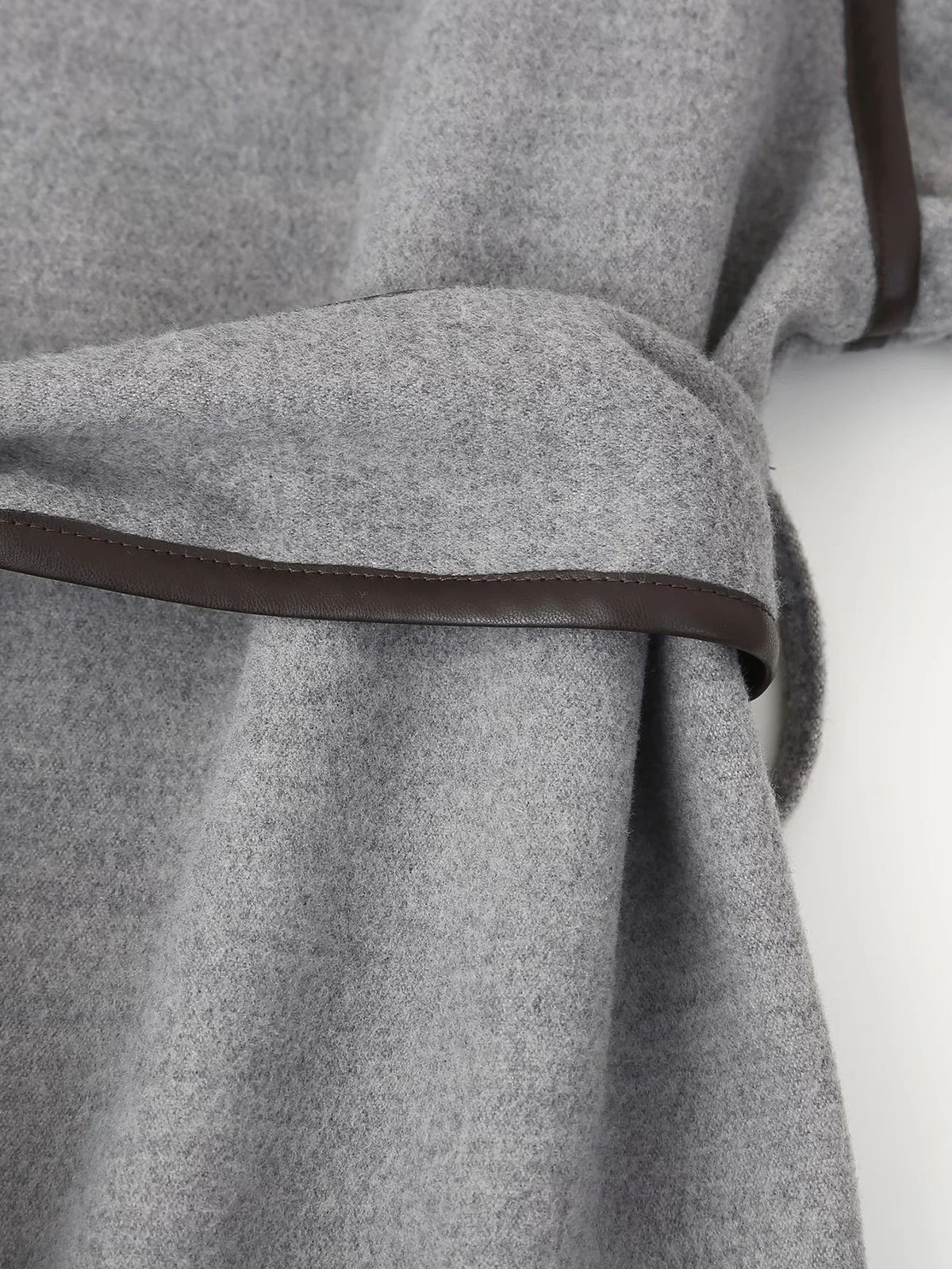 Grey Contrast Trim Belted Wrap Coat - Grey - 5