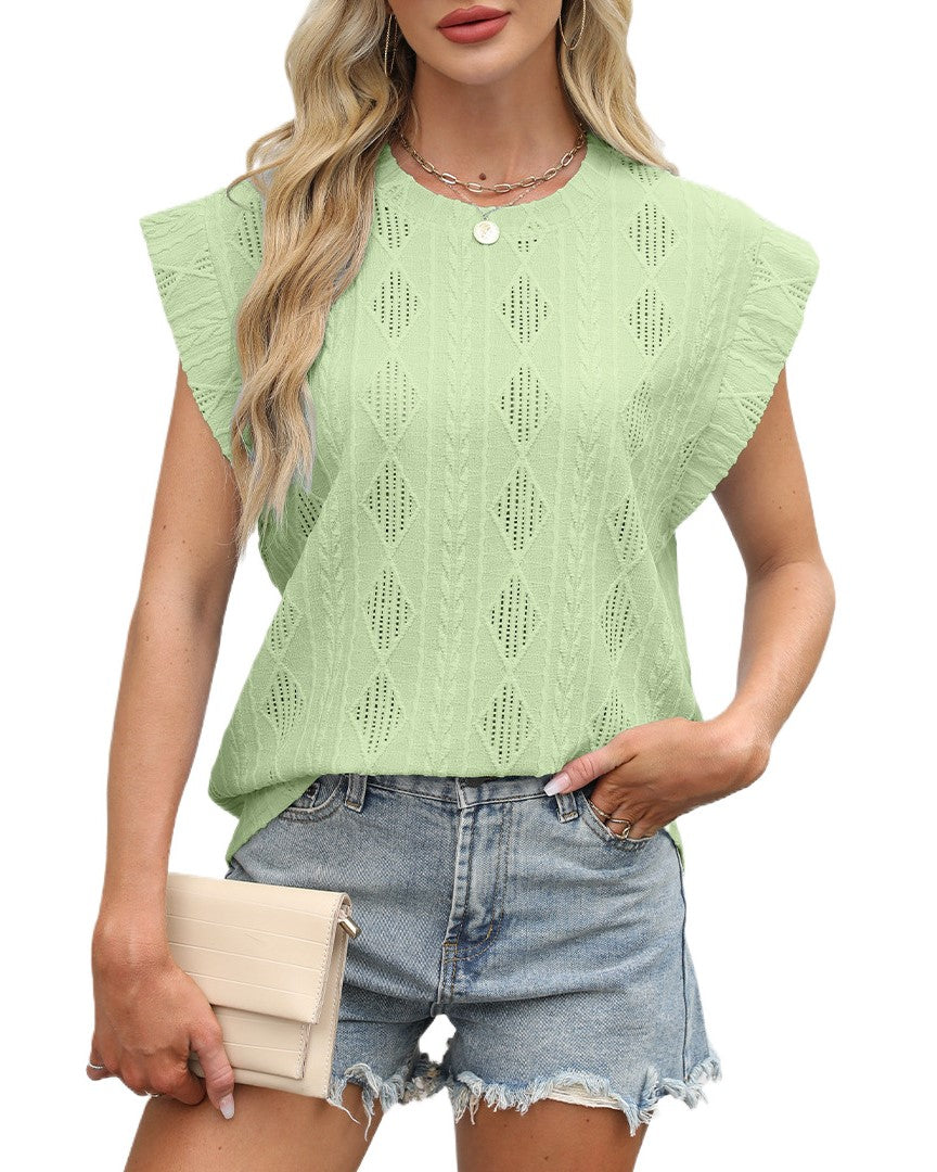 Textured Pointelle Cap Sleeve Tee - Mint