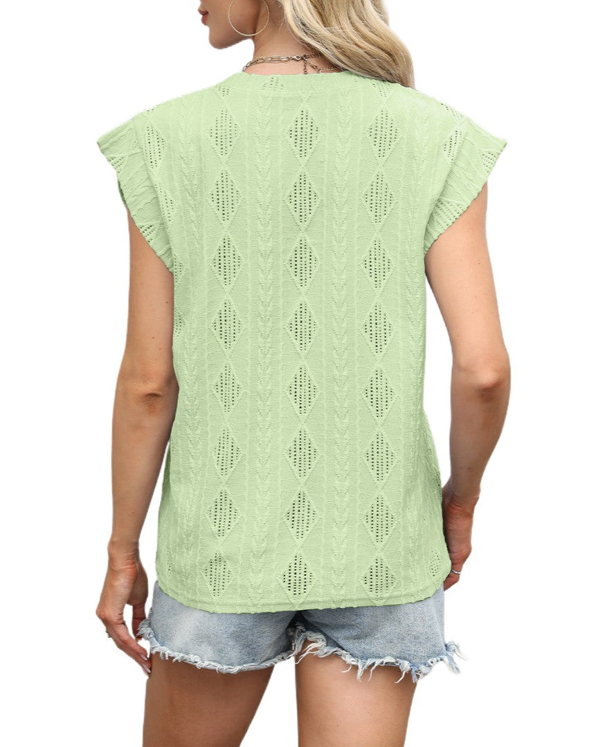 Textured Pointelle Cap Sleeve Tee - Mint - 2