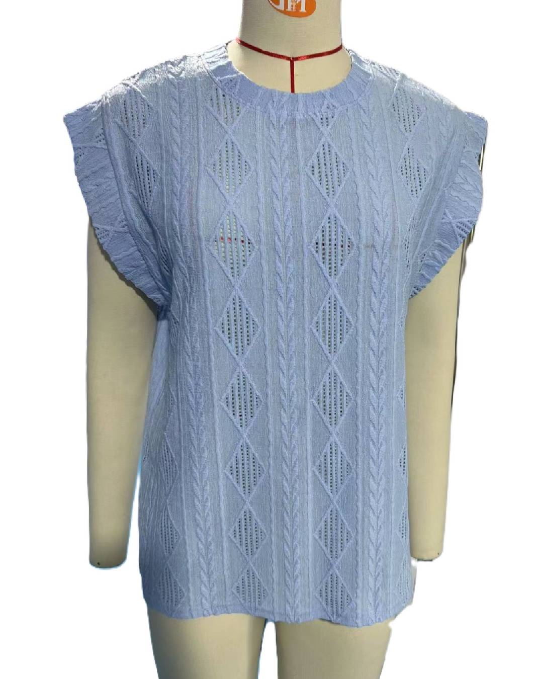 Textured Pointelle Cap Sleeve Tee - SkyBlue