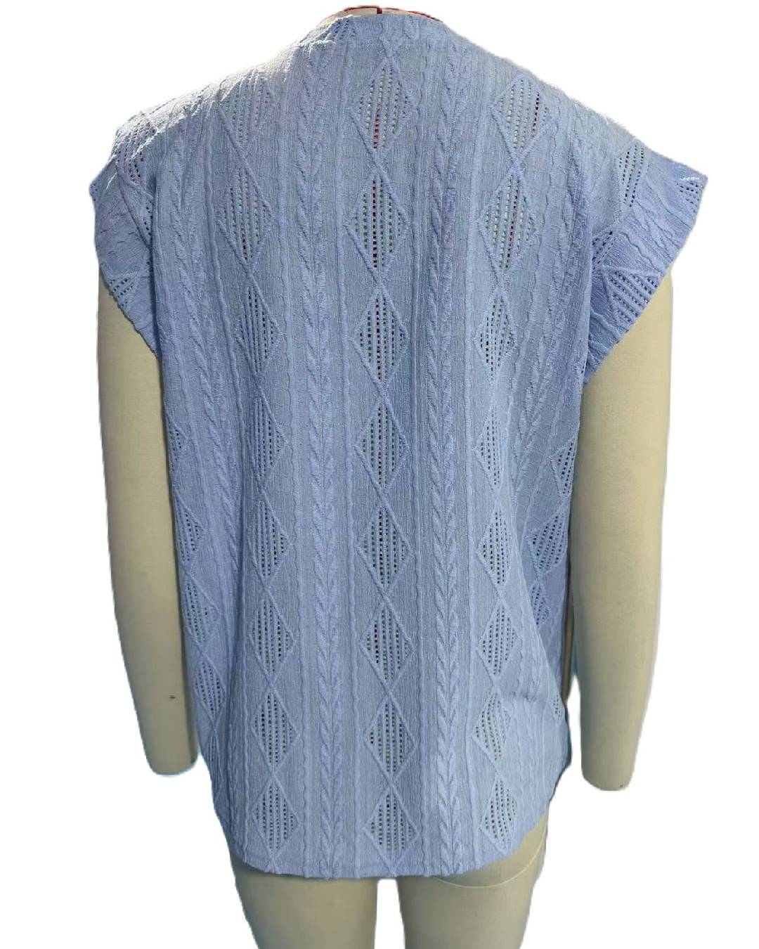 Textured Pointelle Cap Sleeve Tee - SkyBlue - 1