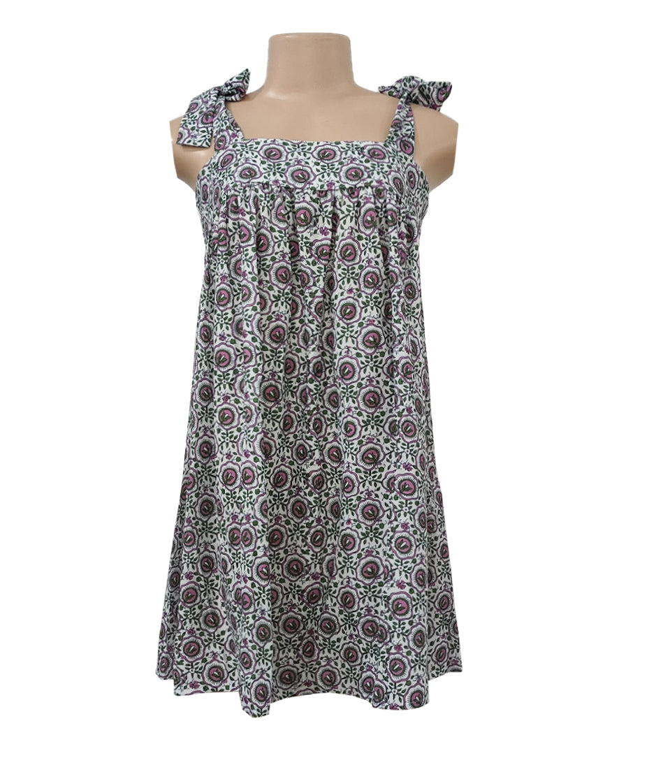 Tie Strap Babydoll Mini Dress With Floral Skirt - Mauve