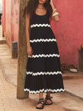 Ric Rac Trim Tiered Sleeveless Maxi Dress - Black