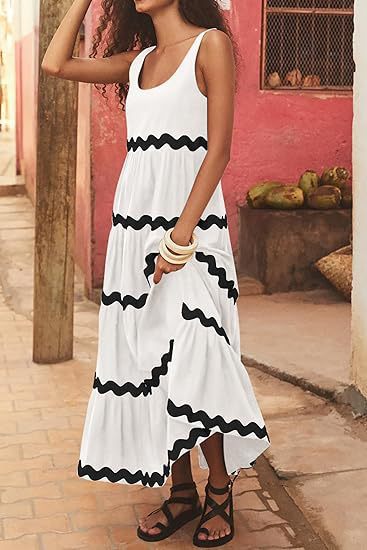 Ric Rac Trim Tiered Sleeveless Maxi Dress - White - 2