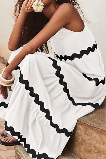 Ric Rac Trim Tiered Sleeveless Maxi Dress - White - 3